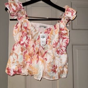 Abercrombie & Fitch Pink and Orange Floral Blouse Size S
